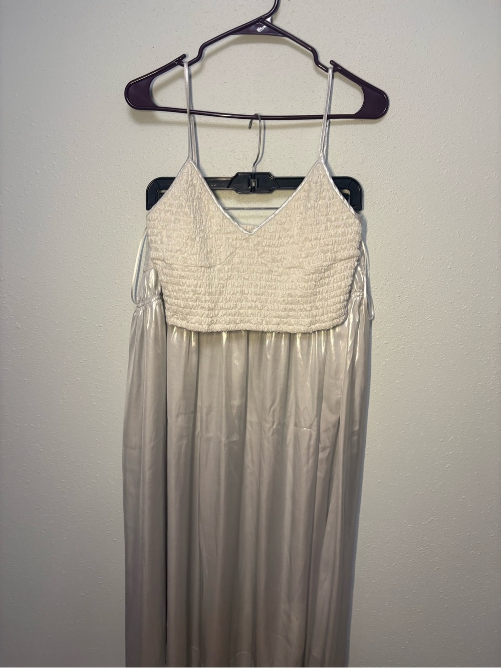 Free People Ivory 2-Piece Set Smocked Crop Top & Metallic Midi Skirt Size L